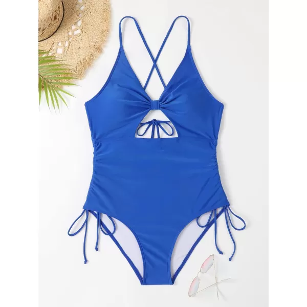 WDIRARA Women's Plus Size Floral Print Cutout Drawstring One Piece Swimsuit Monokini