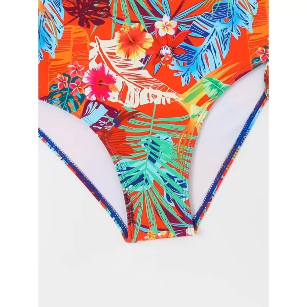 WDIRARA Women's Plus Size Floral Print Cutout Drawstring One Piece Swimsuit Monokini