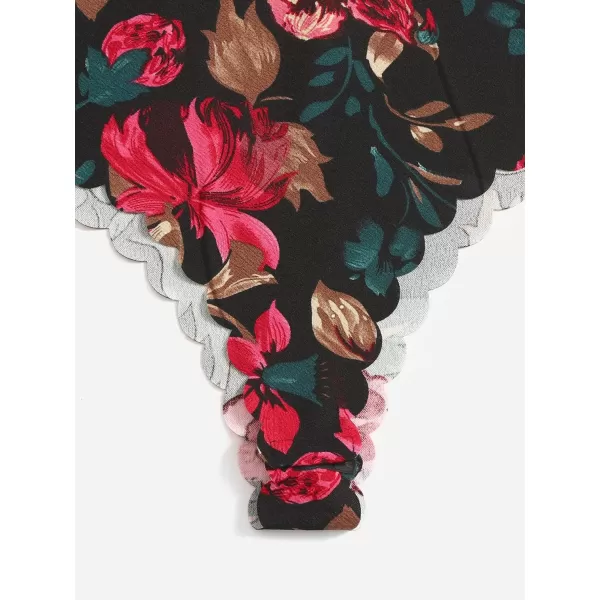 WDIRARA Women's Plus Size Floral Spaghetti Strap Camisole Scallop Trim Cami Bodysuit Top