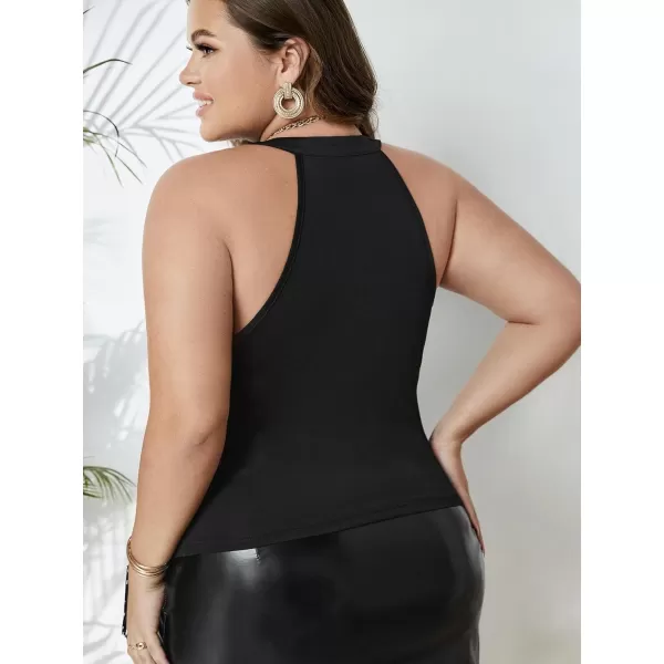 WDIRARA Women's Plus Size Fringe Trim Sleeveless Asymmetrical Hem Crop Tank Top