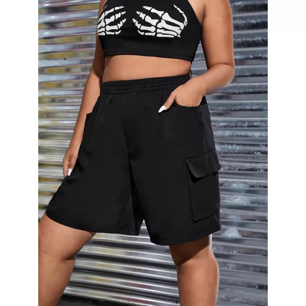 WDIRARA Women's Plus Size High Waist Bermuda Casual Cargo Shorts with Pockets