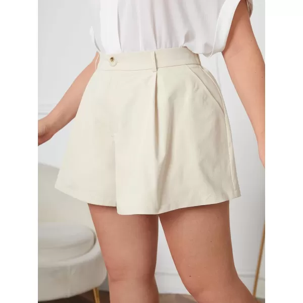 WDIRARA Women's Plus Size High Waist Button Pleated Wide Leg Shorts with Pockets