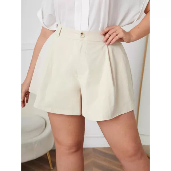 WDIRARA Women's Plus Size High Waist Button Pleated Wide Leg Shorts with Pockets