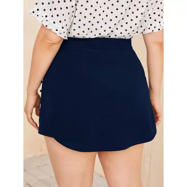 WDIRARA Women's Plus Size High Waist Button Side Skort Casual Skirt Shorts