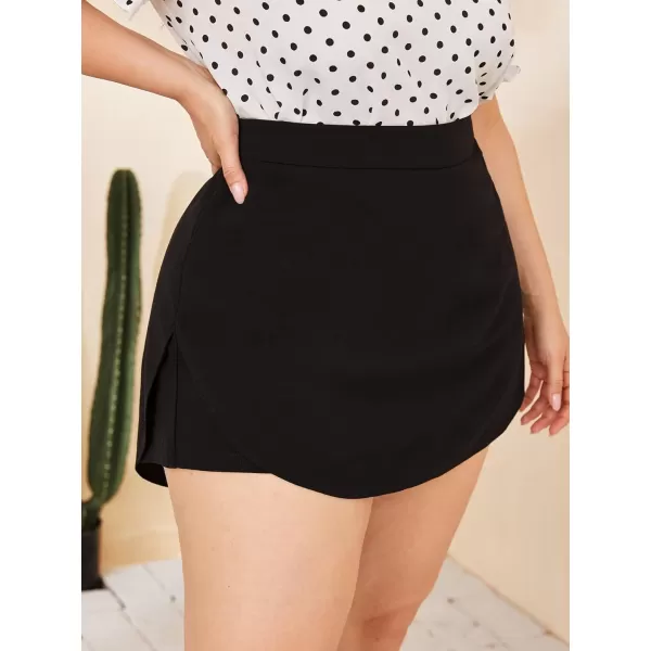 WDIRARA Women's Plus Size High Waist Button Side Skort Casual Skirt Shorts