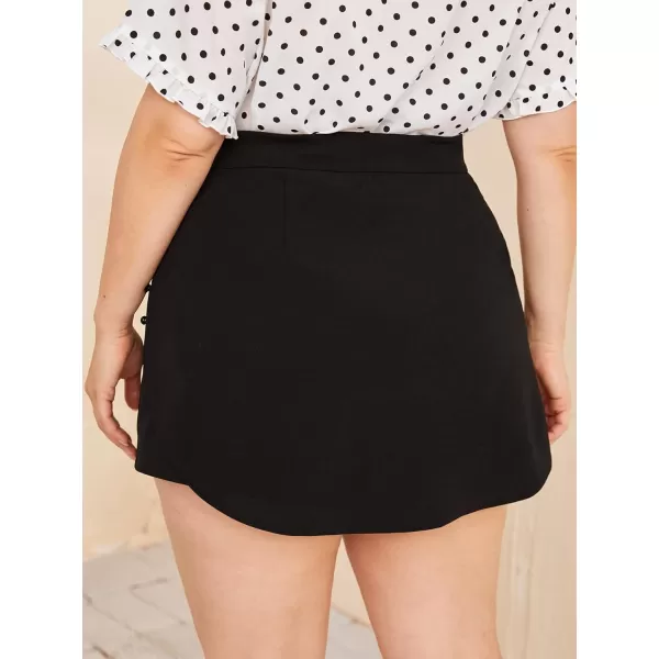 WDIRARA Women's Plus Size High Waist Button Side Skort Casual Skirt Shorts