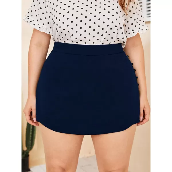WDIRARA Women's Plus Size High Waist Button Side Skort Casual Skirt Shorts