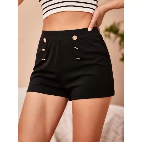 WDIRARA Women's Plus Size High Waist Double Button Shorts Solid Casual Shorts