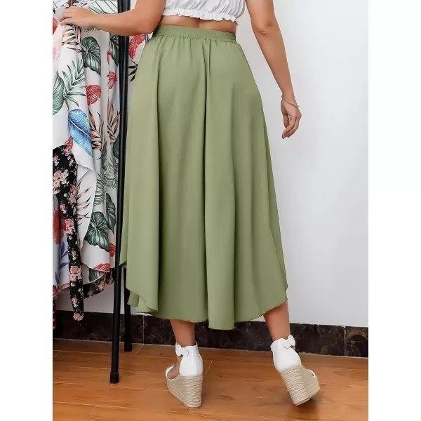 WDIRARA Women's Plus Size High Waist Flared Tie Front Casual Swing Skirt Maxi Draped Skirt for Women