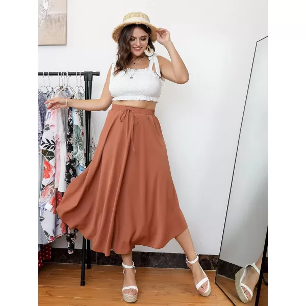WDIRARA Women's Plus Size High Waist Flared Tie Front Casual Swing Skirt Maxi Draped Skirt for Women