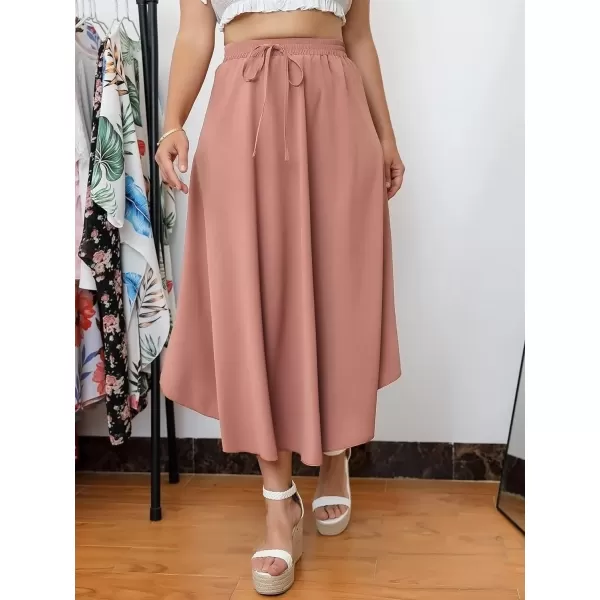 WDIRARA Women's Plus Size High Waist Flared Tie Front Casual Swing Skirt Maxi Draped Skirt for Women
