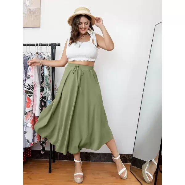 WDIRARA Women's Plus Size High Waist Flared Tie Front Casual Swing Skirt Maxi Draped Skirt for Women