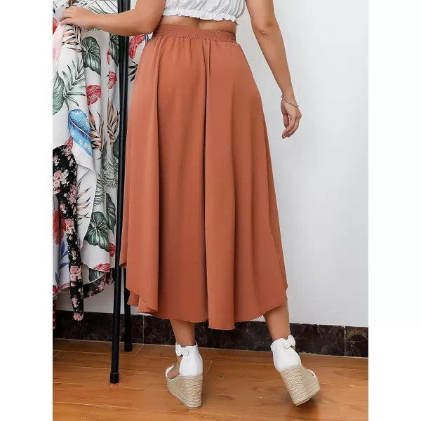 WDIRARA Women's Plus Size High Waist Flared Tie Front Casual Swing Skirt Maxi Draped Skirt for Women