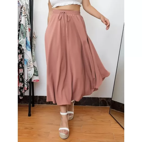 WDIRARA Women's Plus Size High Waist Flared Tie Front Casual Swing Skirt Maxi Draped Skirt for Women