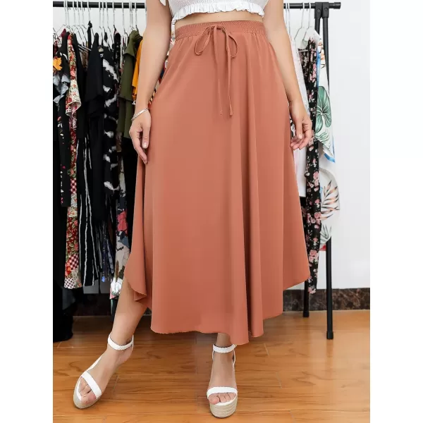 WDIRARA Women's Plus Size High Waist Flared Tie Front Casual Swing Skirt Maxi Draped Skirt for Women
