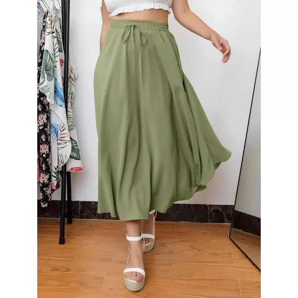 WDIRARA Women's Plus Size High Waist Flared Tie Front Casual Swing Skirt Maxi Draped Skirt for Women