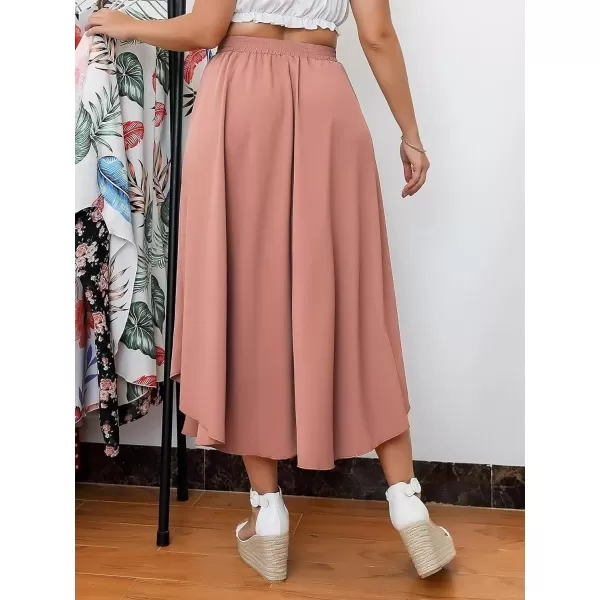 WDIRARA Women's Plus Size High Waist Flared Tie Front Casual Swing Skirt Maxi Draped Skirt for Women