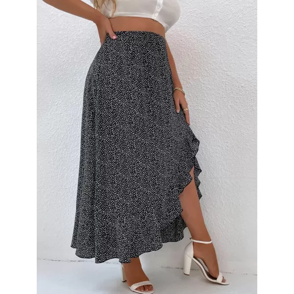 WDIRARA Women's Plus Size High Waist Fringe Trim Layered Split Hem Solid Elegant Midi Skirt