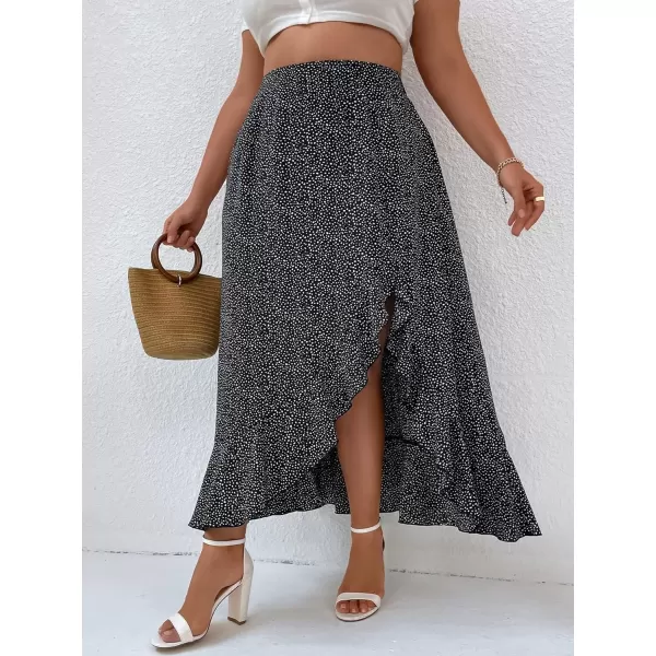 WDIRARA Women's Plus Size High Waist Fringe Trim Layered Split Hem Solid Elegant Midi Skirt