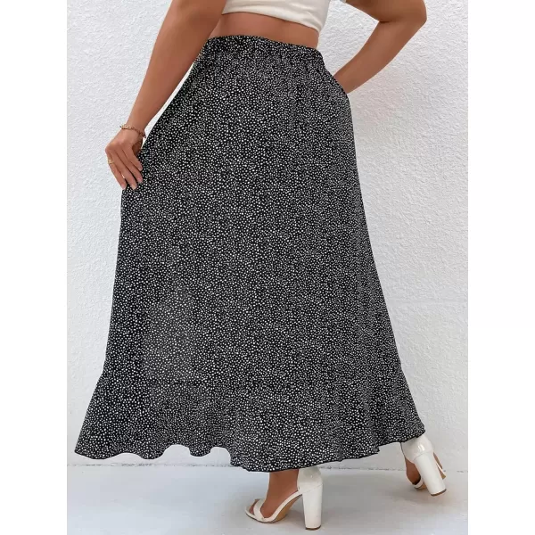 WDIRARA Women's Plus Size High Waist Fringe Trim Layered Split Hem Solid Elegant Midi Skirt