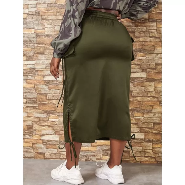 WDIRARA Women's Plus Size High Waist Knot Split Side Cargo Skirt with Pockets