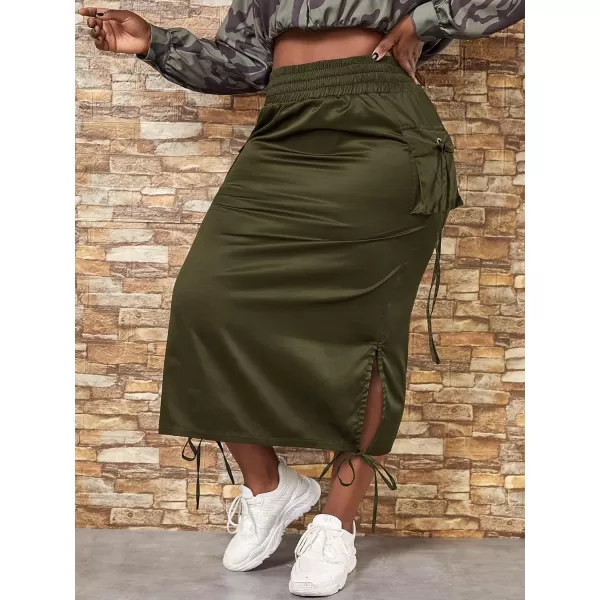 WDIRARA Women's Plus Size High Waist Knot Split Side Cargo Skirt with Pockets