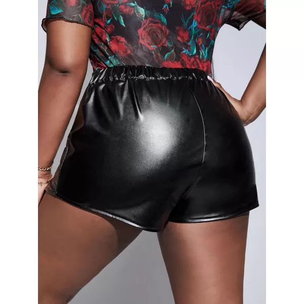 WDIRARA Women's Plus Size High Waist Lace Up Tie Side PU Leather Club Shorts