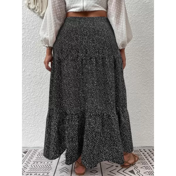 WDIRARA Women's Plus Size High Waisted Flowy Tiered Skirt Printed Ruffle Maxi Skirt