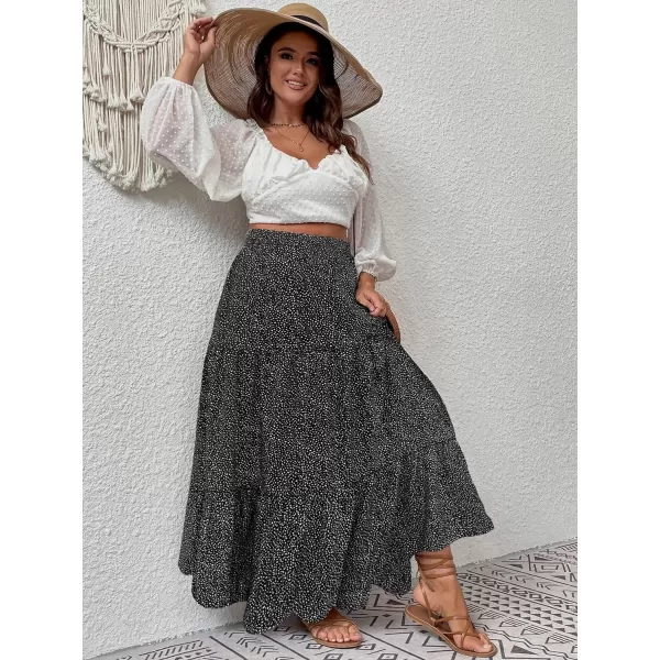 WDIRARA Women's Plus Size High Waisted Flowy Tiered Skirt Printed Ruffle Maxi Skirt