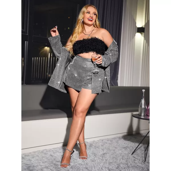 WDIRARA Women's Plus Size High Waisted Glitter Skort Wrap Split Hem Bodycon Party Club Skirt Shorts