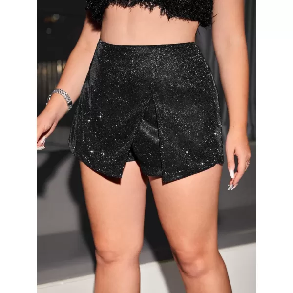 WDIRARA Women's Plus Size High Waisted Glitter Skort Wrap Split Hem Bodycon Party Club Skirt Shorts