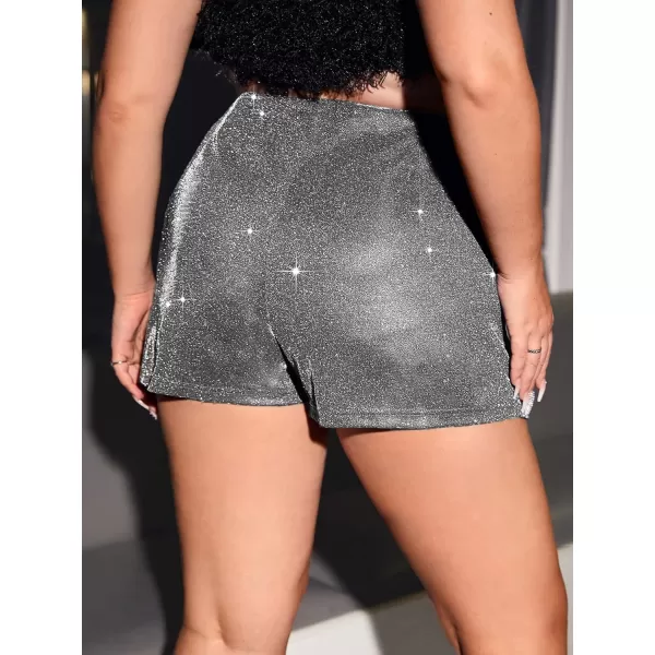 WDIRARA Women's Plus Size High Waisted Glitter Skort Wrap Split Hem Bodycon Party Club Skirt Shorts