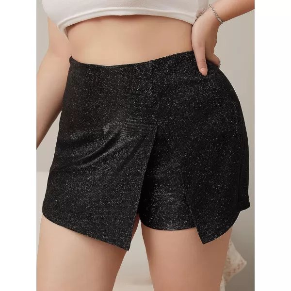 WDIRARA Women's Plus Size High Waisted Glitter Skort Wrap Split Hem Bodycon Party Club Skirt Shorts