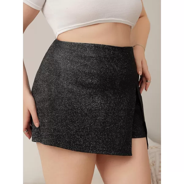 WDIRARA Women's Plus Size High Waisted Glitter Skort Wrap Split Hem Bodycon Party Club Skirt Shorts