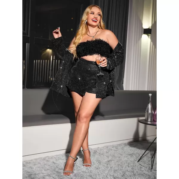 WDIRARA Women's Plus Size High Waisted Glitter Skort Wrap Split Hem Bodycon Party Club Skirt Shorts