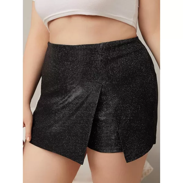 WDIRARA Women's Plus Size High Waisted Glitter Skort Wrap Split Hem Bodycon Party Club Skirt Shorts