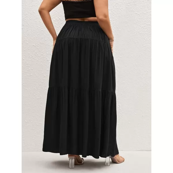 WDIRARA Women's Plus Size High Waisted Tiered Flowy Simple Boho Maxi Ruffle Skirt
