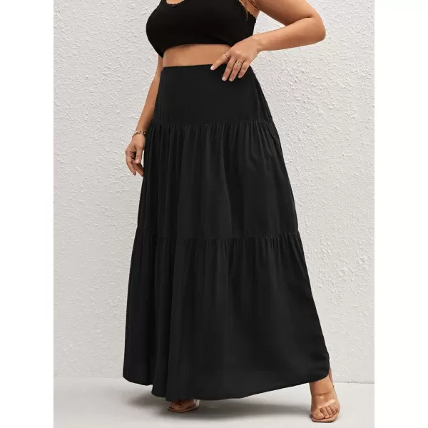 WDIRARA Women's Plus Size High Waisted Tiered Flowy Simple Boho Maxi Ruffle Skirt