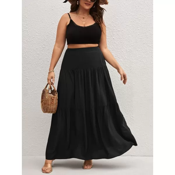 WDIRARA Women's Plus Size High Waisted Tiered Flowy Simple Boho Maxi Ruffle Skirt