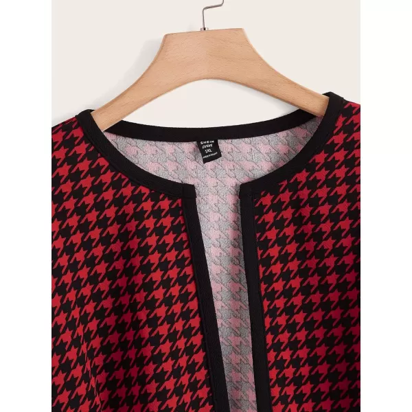 WDIRARA Women's Plus Size Houndstooth Open Front Long Sleeve Jacket Outerwear