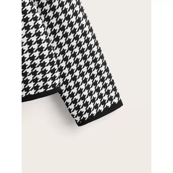 WDIRARA Women's Plus Size Houndstooth Open Front Long Sleeve Jacket Outerwear