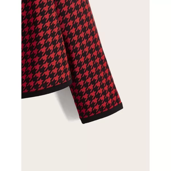 WDIRARA Women's Plus Size Houndstooth Open Front Long Sleeve Jacket Outerwear