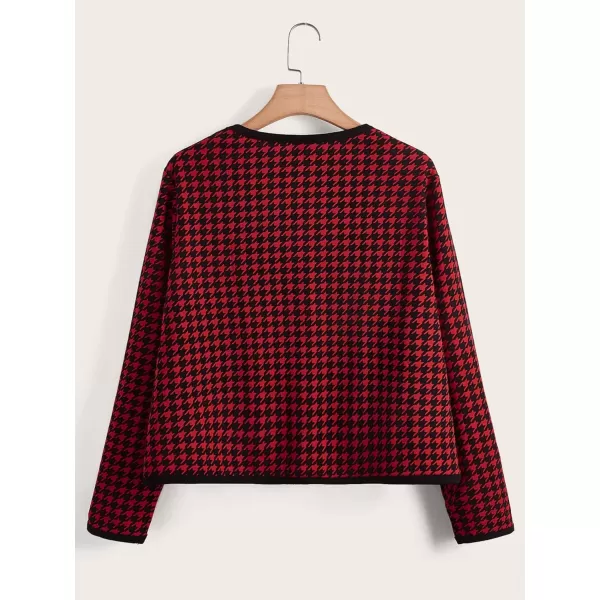 WDIRARA Women's Plus Size Houndstooth Open Front Long Sleeve Jacket Outerwear