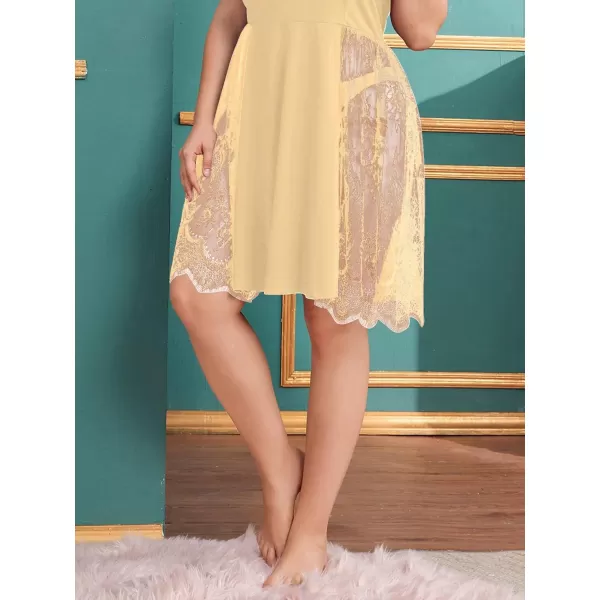 WDIRARA Women's Plus Size Lace Trim Backless Short Nightgown Sexy Chemise Cami Nightdress