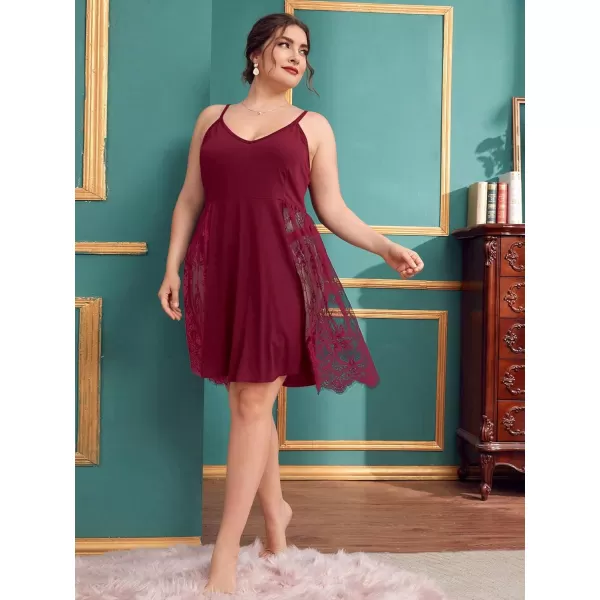 WDIRARA Women's Plus Size Lace Trim Backless Short Nightgown Sexy Chemise Cami Nightdress