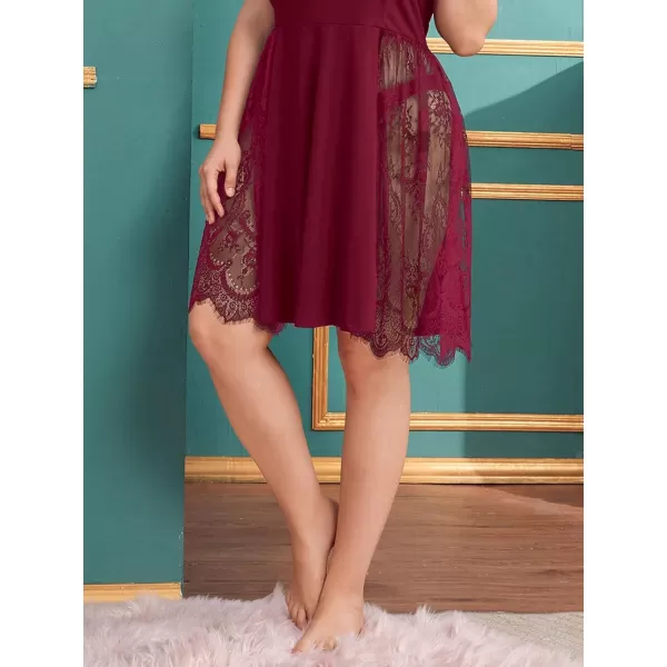 WDIRARA Women's Plus Size Lace Trim Backless Short Nightgown Sexy Chemise Cami Nightdress