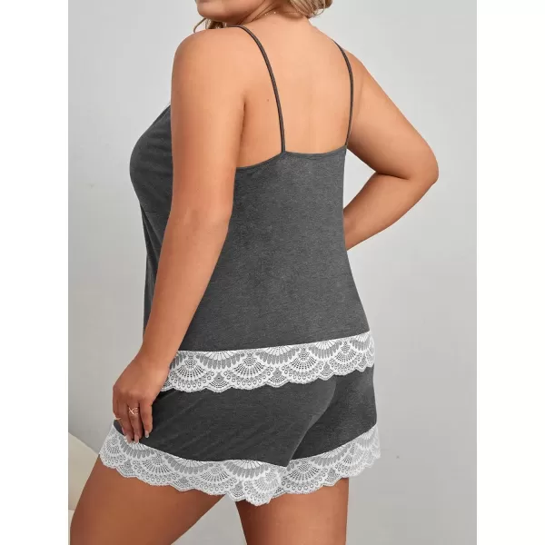 WDIRARA Women's Plus Size Lace Trim Cami Top and Shorts Ribbed Pajama Set Sleepwear