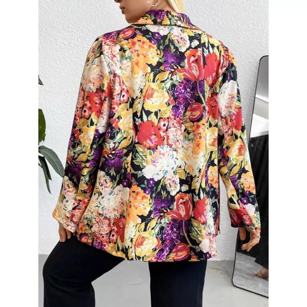 WDIRARA Women's Plus Size Lapel Collar Open Front Graffiti Graphic Button Blazer Jacket