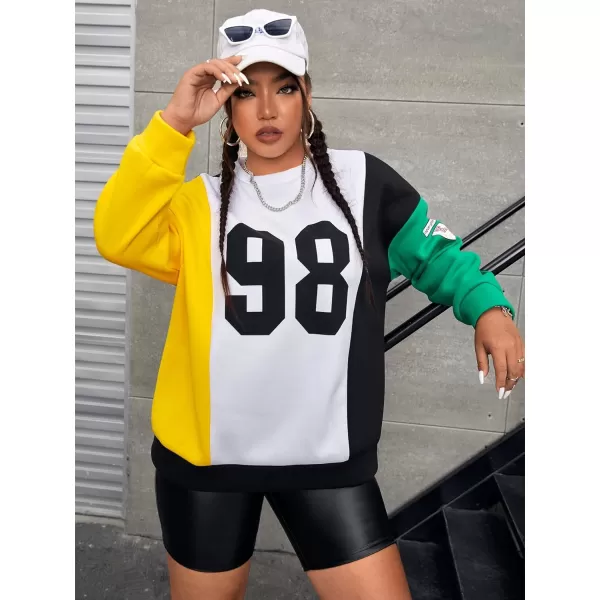 WDIRARA Women's Plus Size Letter Print Round Neck Long Sleeve Sweatshirt Pullover Tops