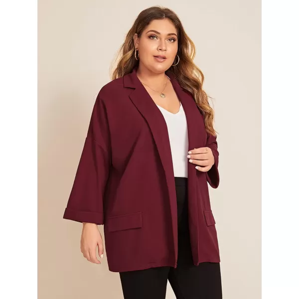 WDIRARA Women's Plus Size Long Sleeve Blazer Casual Open Front Cardigan Jacket